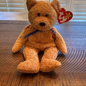 Ty Plush Bear - Tan with Blue Ribbon